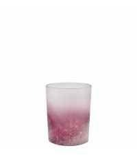 rundes, zur Hälfte gefrostetes Teelichtglas mit zartem lila Farbverlauf