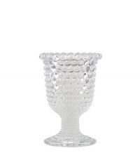 Teelichtglas aus schimmerndem klaren Glas in Kelchform mit Noppen