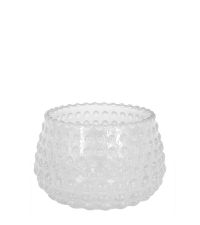 flaches Teelichtglas in Antik-Optik, Teelichthalter aus weißem Glas mit Noppen