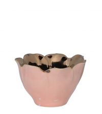 Teelichthalter in Blütenform aus Keramik, schimmernd rosa