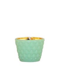 Teelichthalter aus pastellgrünem Glas mit Rautenmuter