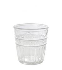 großer Teelichthalter oder Vase aus klarem Glas mit erhabener Verzierung