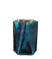 Teelichthalter aus Glas in geometrischer Form, blau