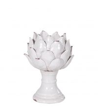 Kerzenhalter in Blütenform auf Fuß aus Keramik, naturweiß