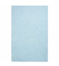 eleganter Teppich aus Acrylstoff, von Hand getuftet mit einem zarten Trellis Muster, hellblau