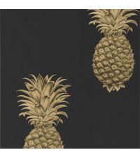 trendige Tapete mit Ananas-Print, Vliestapete Ananas metallisch gold & schwarz