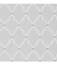 Tapete mit geometrischem Trellis-Muster in zartem Grau mit weißem Muster
