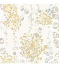 Vliestapete mit Meerespflanzen im Aquarell-Style in goldgelb, cremeweiß & mint