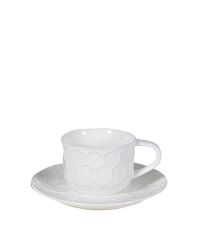 Kaffeeservice aus Keramik weiß mit Wabenmuster Tasse & Untertasse