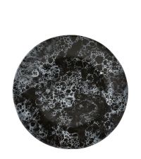 großer Speiseteller aus Steingut in Marmor-Optik, schwarzer Teller mit weißer Musterung rund