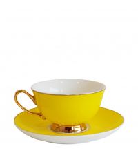 gelbe Tasse & Unterteller mit zarter, goldener Einfassung