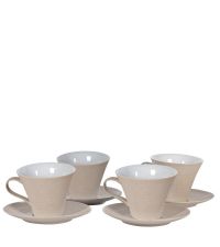 4er-Set Tasse & Untertasse mit feinen Linien, beige