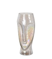 taupefarbene Vase aus getöntem Glas mit Gesichtskontur und schimmerndem Effekt