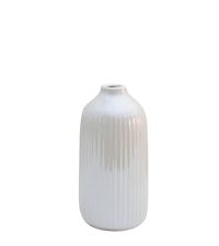 hohe, bauchige Perlmutt-Vase mit unebener Rillen-Oberfläche in Weiß
