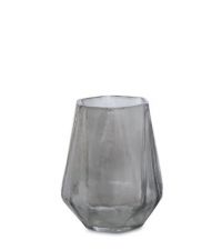 geometrisch geformte Vase aus getöntem Glas in schimmerndem Taupe, mittel