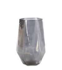 geometrisch geformte Vase aus getöntem Glas in schimmerndem Grau, groß