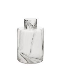 trendige Vase in Flaschenform aus Glas mit Marmorierung