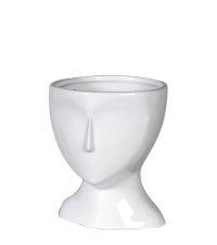 weißer Blumentopf mit Gesichtskontur aus Keramik