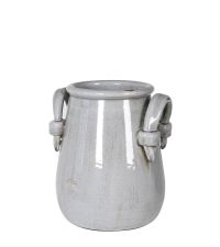 graue, glasierte Vase mit zwei Griffen in Antik-Optik