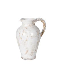 große Vase, Krug aus Keramik mit Griff in Kordelform, naturweiß & beige