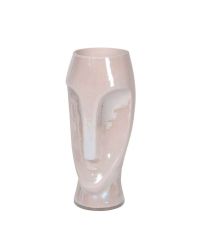 mittelgroße Vase aus rosa getöntem Glas mit Gesichtskontur