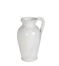 Vase, Krug aus Keramik mit Griff in Kordelform, naturweiß