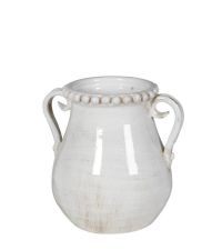 Vase mit Griffen & Verzierung in Antik-Optik, naturweiß