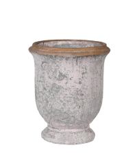 Vase aus Ton in Urnenform mit strukturierter Oberfläche in Beton-Optik, grau