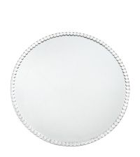 große, runde Platte oder Dekoteller aus Spiegelglas & Einfassung aus Dekosteinen