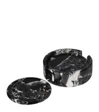 4 runde Untersetzer aus Marmor mit Schale, schwarz