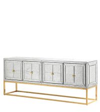 elegantes, verspiegeltes Sideboard in Antik-Optik mit zartem goldenen Metallrahmen