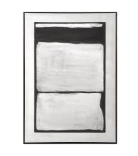 großer, abstrakter Leinwanddruck in schwarz, grau & weiß, Wandbild mit schwarzem Rahmen