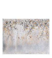 Ölbild auf Leinwand mit abstraktem Muster & zarten Blätter in Grau- und Goldtönen