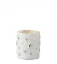 süßer weihnatlicher Teelichthalter mit erhabenem Sternenmuster, silber & weiß