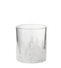 winterliches Windlicht aus klarem Glas mit schimmernden Dekosteinen in Eiszapfenform angeordneten
