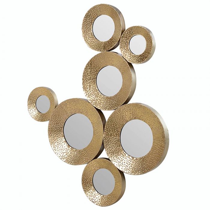 Traumhafte Wanddekoration 7 Runde Spiegel Mit Metallrahmen Gold Wohnen und dekoration ist vor allem in der frauenwelt ein beliebtes thema und auch eine coole idee fuer geschenke und mitbringsel. traumhafte wanddekoration 7 runde spiegel mit metallrahmen gold