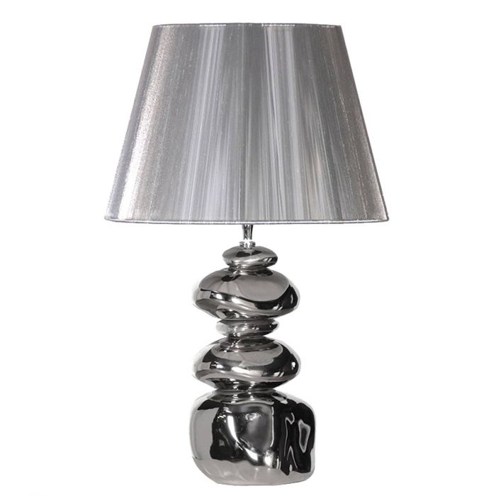LAMPENFUSS OVAL H 45 cm SILBER glänzend POLIERT Nickel Tischleuchte modern E27