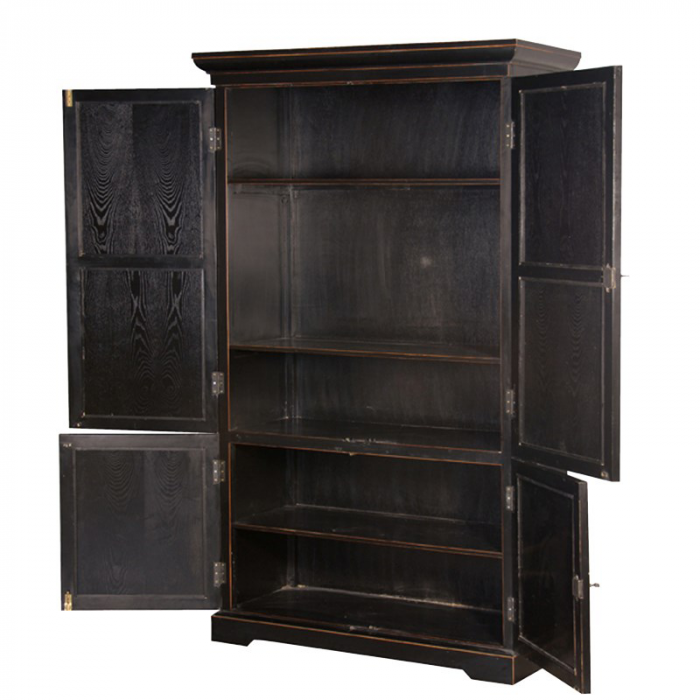 Asiatischer Schrank Aus Holz Schwarz Mit Vier Turen Mit Spiegelfront
