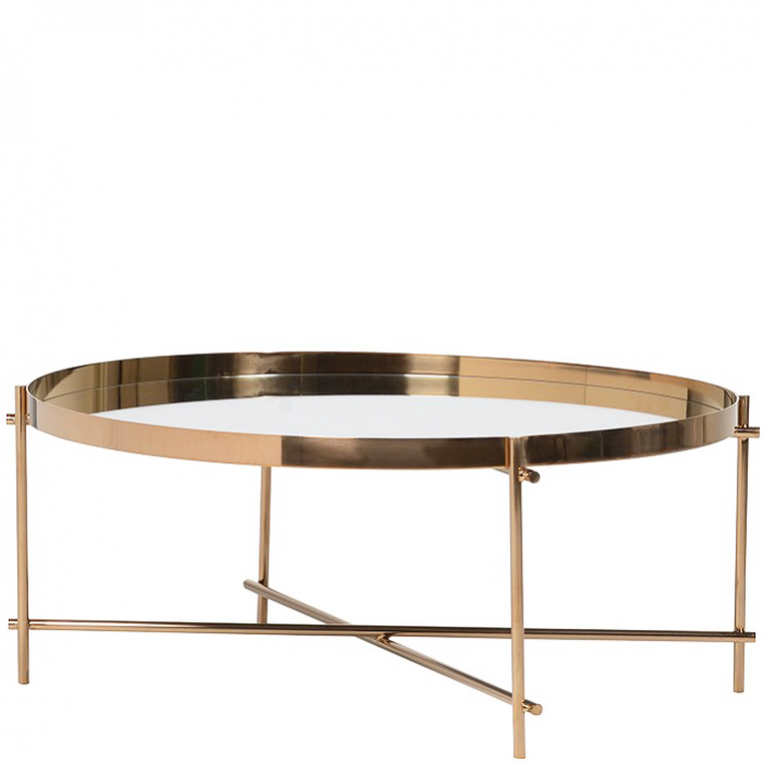Runder Couchtisch Mit Zarten Metallbeinen Und Verspiegelter Oberflache In Strahlendem Kupfer