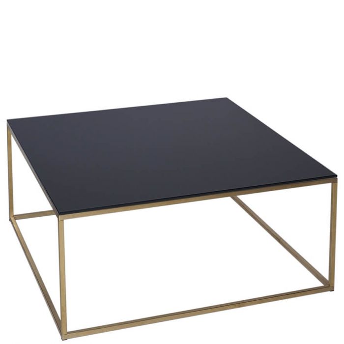 Quadratischer Couchtisch Mit Schwarzer Glasplatte Und Goldenem Tischgestell