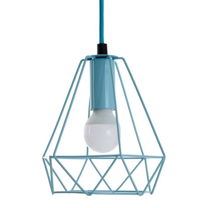 türkise Pendelleuchte mit geometrischem Metallrahmen, türkis, blau, retro, Deckenleuchte türkise Pendelleuchte mit geometrischem Metallrahmen, türkis, blau, retro, Deckenleuchte