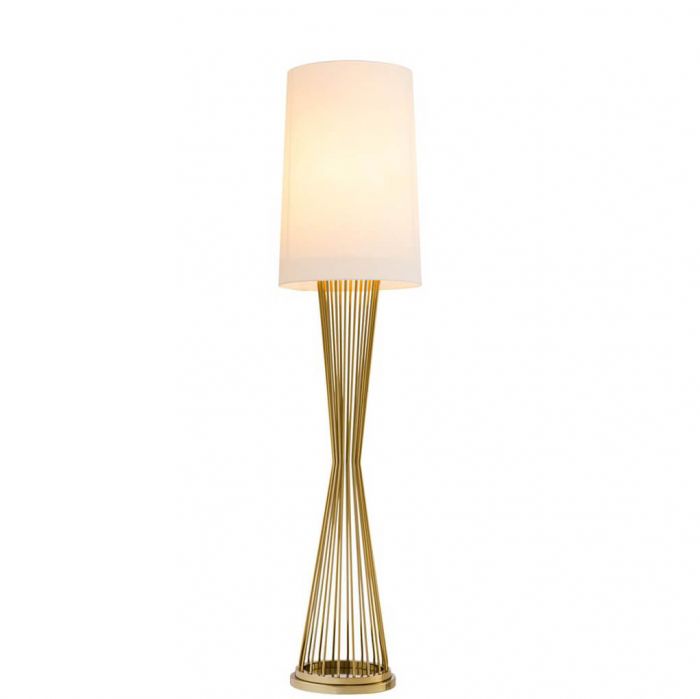 Feine goldene Stehlampe mit weißem Schirm von Eichholtz Feine goldene Stehlampe mit weißem Schirm von Eichholtz