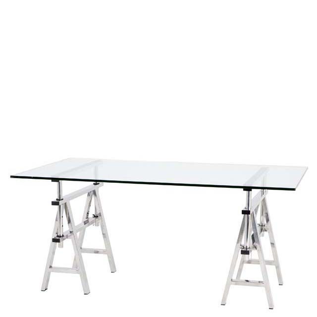 Schreibtisch Mit Glasplatte Und Silbernen Beinen Von Eichholtz