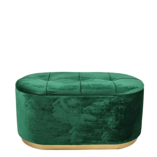 Kleine Sitzbank Pouf Mit Stauraum Aus Grunem Samt Mit Goldenem Rahmen