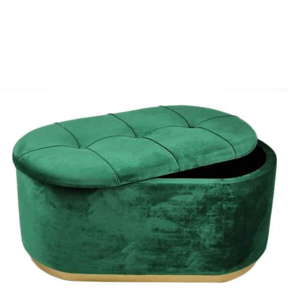 Kleine Sitzbank Pouf Mit Stauraum Aus Grunem Samt Mit Goldenem Rahmen