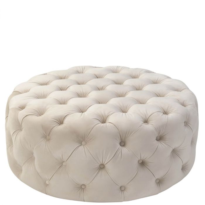 Grosser Runder Samt Pouf Oder Couchtisch Mit Tiefer Knopfheftung Sandfarben