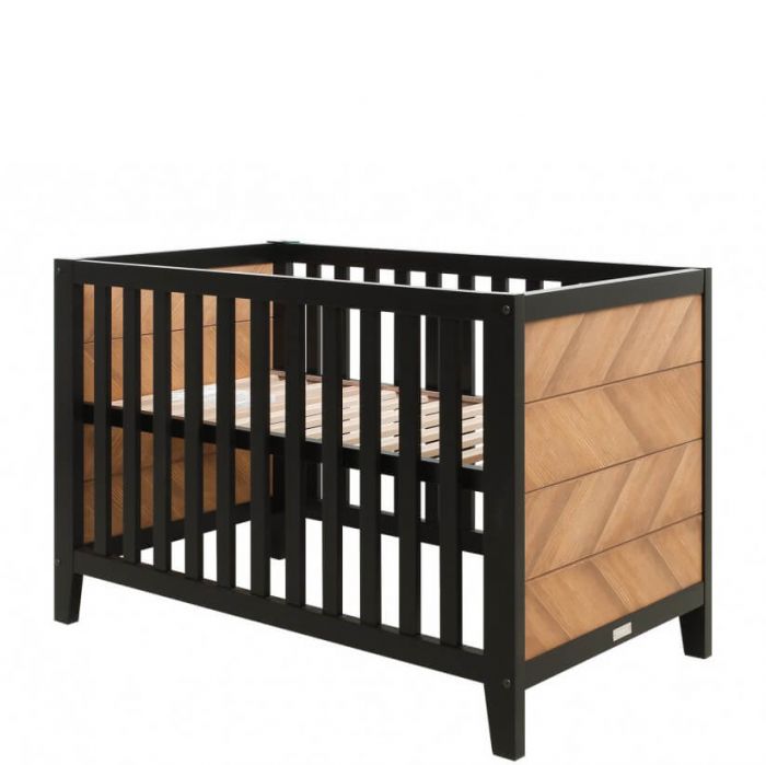 Babybett Aus Schwarzem Holz Kiefer Mit Fischgratmuster Gitterbett Mit Hohenverstellbarem Lattenrost 60 X 120 Cm
