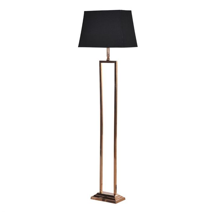 Klassische Stehlampe Mit Kupferfarbenem Fuss Und Schwarzem Schirm