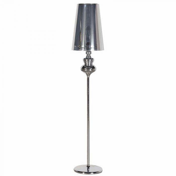 Schlanke Stehlampe Mit Chromfuss Und Metallischem Lampenschirm Silber