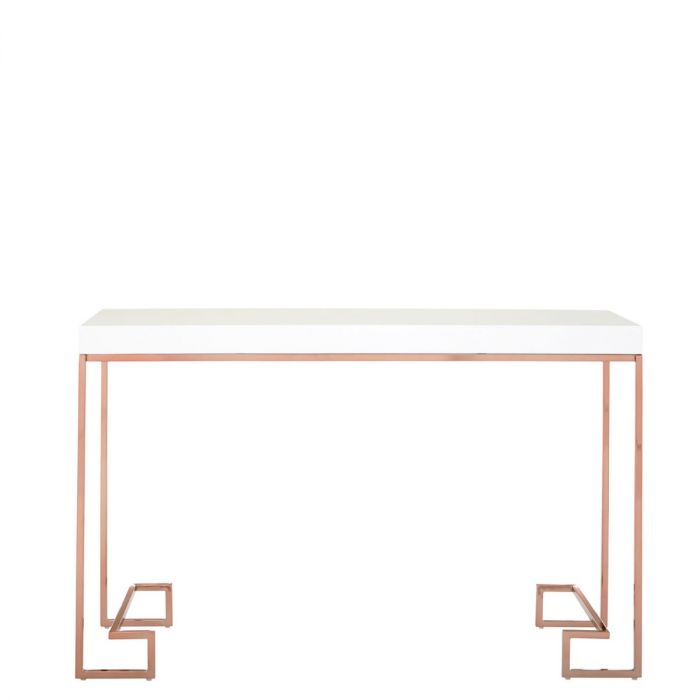 Zarter Konsolentisch Mit Weisser Hochglanz Tischplatte Fusse Rosegold